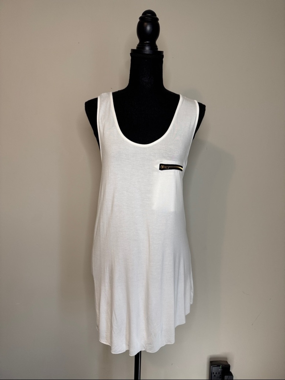 POL White Scoop Neck Tank with Zip Accent